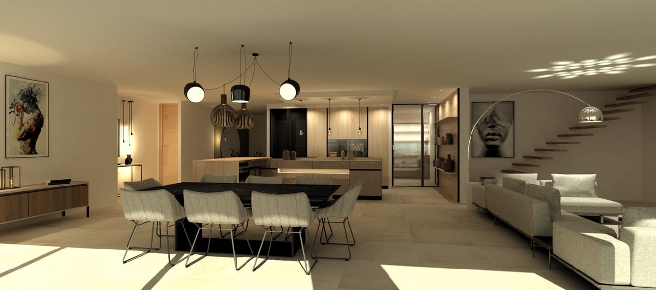 a dining room with a table and chairs