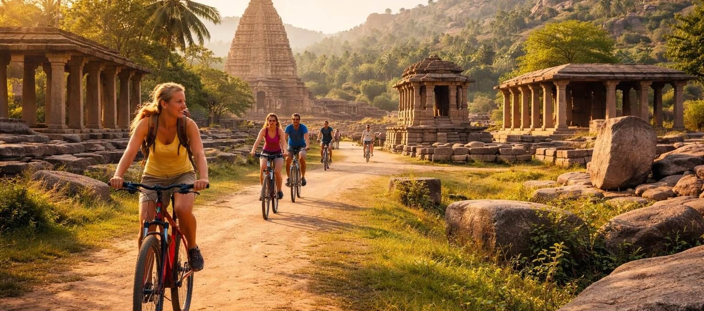 Cycling through Hampi ruins