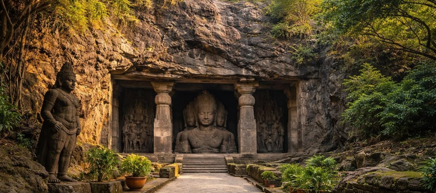Elephanta caves near Mumbai on Elephanta Island