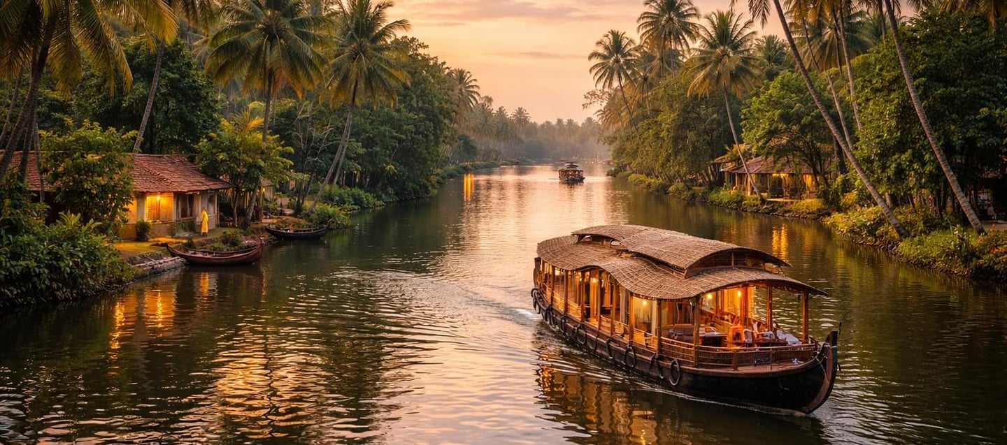 Golden sun set in Kerala back waters