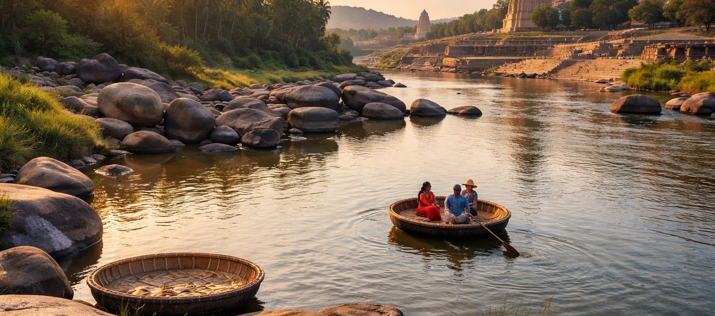 Serene coracles on Tungabhadra River
