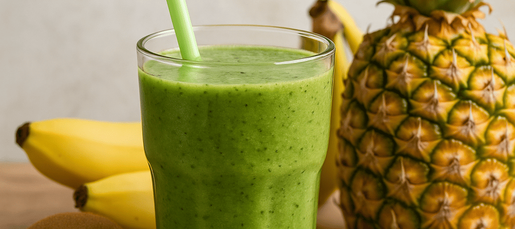 a pineapple juice with a pineapple and kiwis
