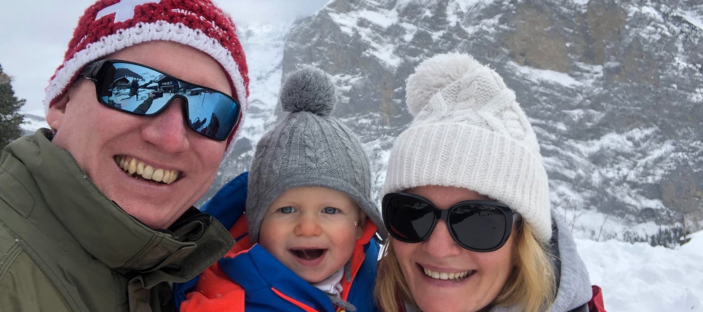 Family on the mountain in Murren, Switzerland