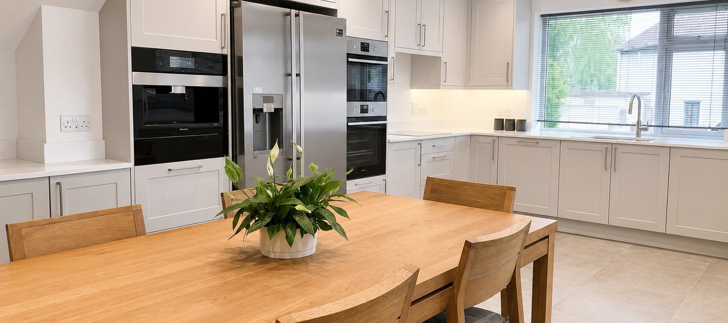 Professional installation of a modern white Wren shaker kitchen in Oxfordshire