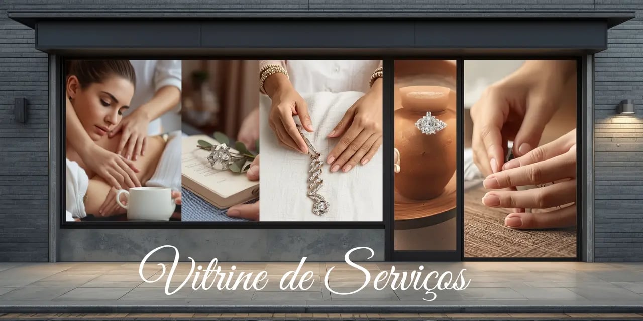 Imagem representando bem-estar, arte e cuidado, com profissionais como massagistas e criadores de jo