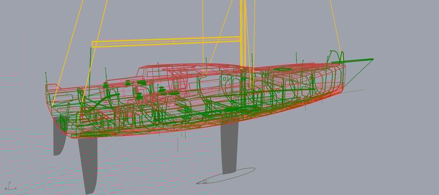 wireframe of a yacht design