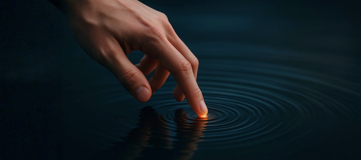 Mão tocando a água — metáfora de presença encarnada