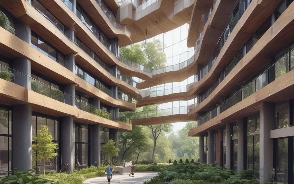 A modern architectural design blending nature and technology.