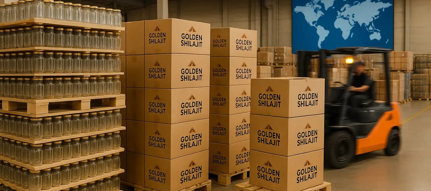 a forklift truck with boxes of golden shilajit wholesale