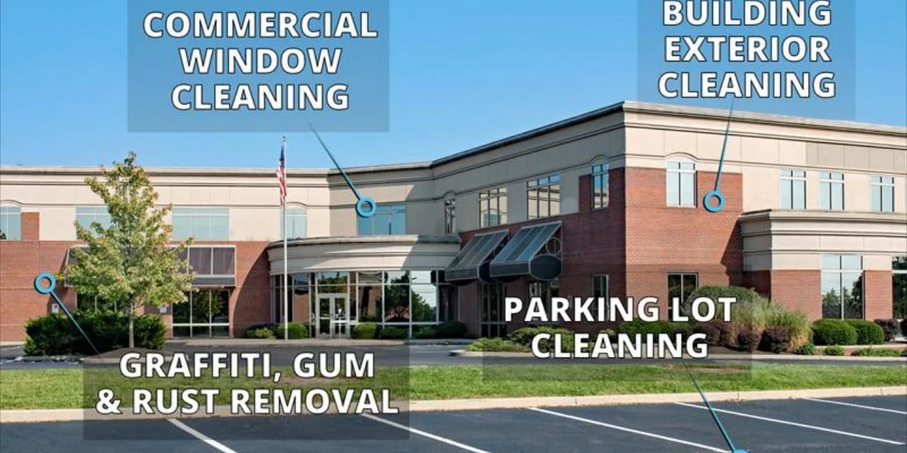 commercial pressure cleaning services. office building exterior cleaning , parking pressure cleaning