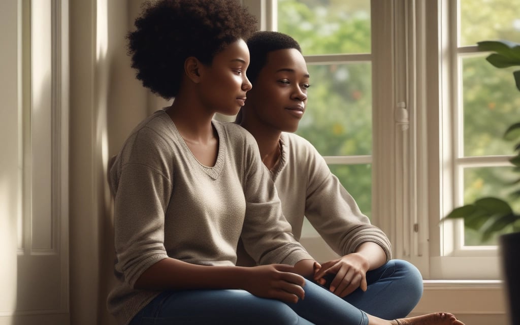 2 person sitting on chair in front of window