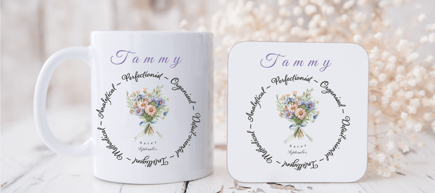 september white gloss mug and coaster set that can be personalised