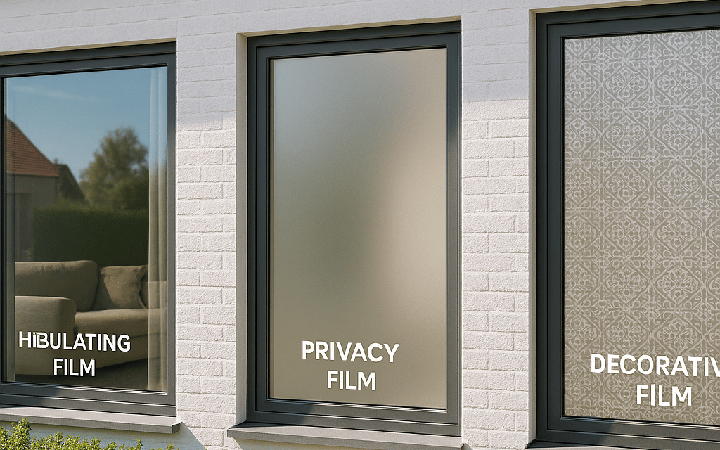 Moderne woning met grote ramen voorzien van verschillende soorten raamfolie: warmtewerend, isolerend