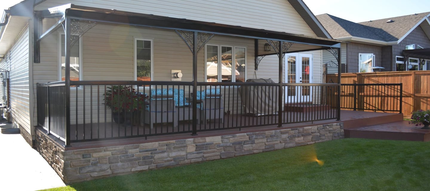Patio Cover with black frame and custom parts.