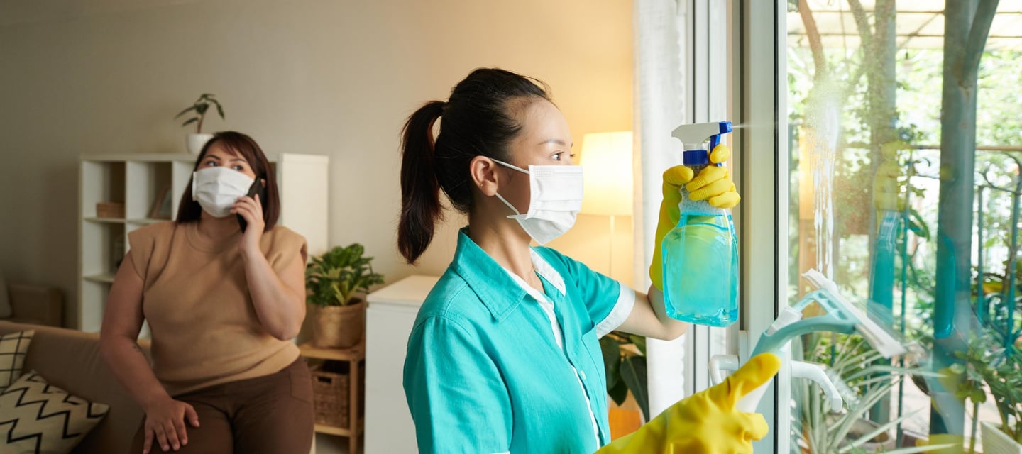 property management cleaning services with client on phone