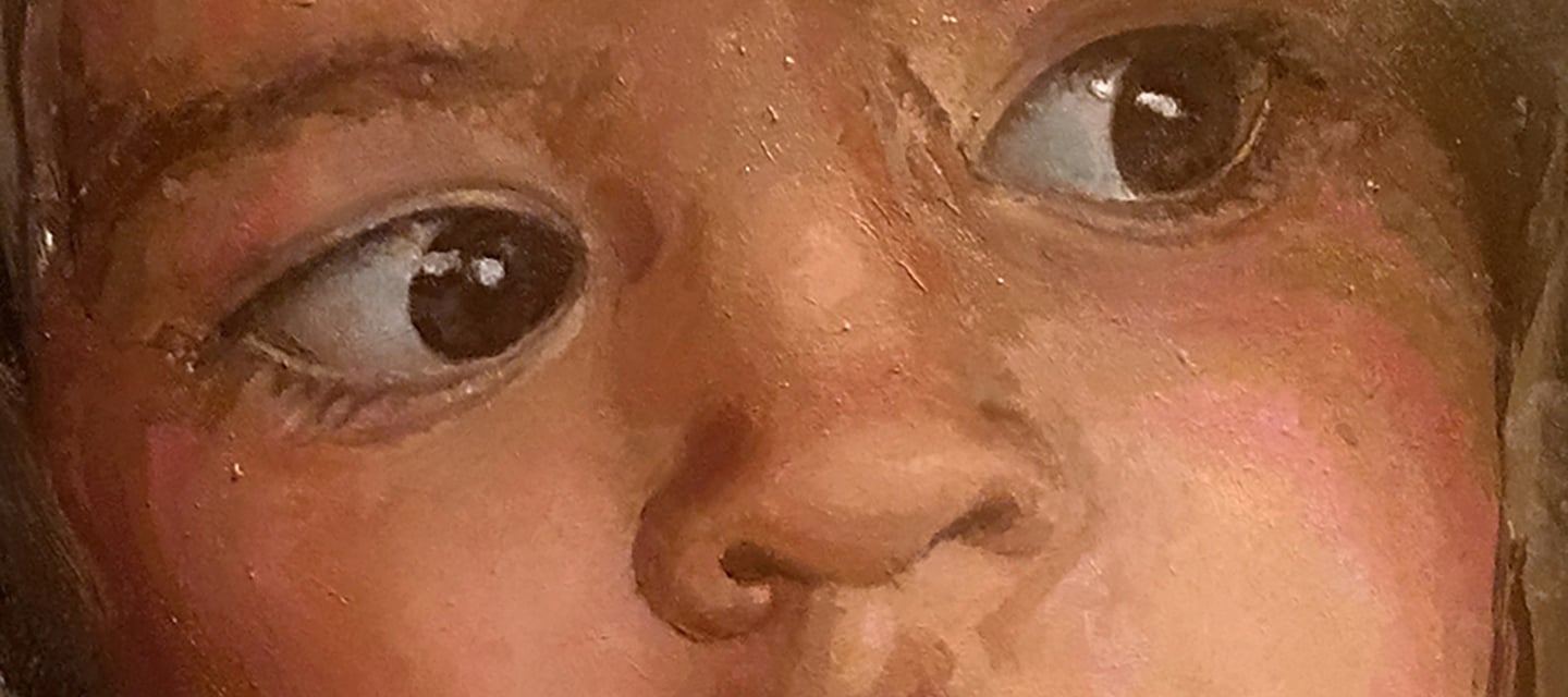 a painting of a child with a hat on