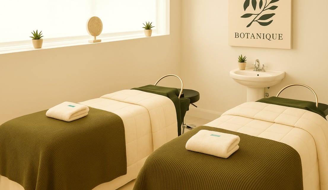 two beds in a room with two towels and towels