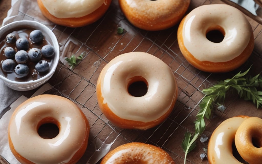a close up of doughnuts in a box