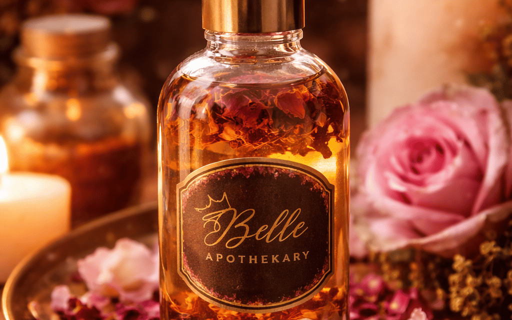 Handcrafted rose perfume oil by Belle Apothecary created through a 3-month rose petal maceration pro