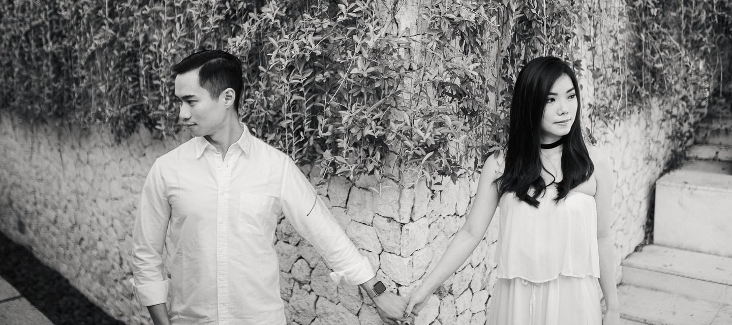 Black and white couple portrait during a proposal photography session at Anantara Uluwatu Bali Resort.