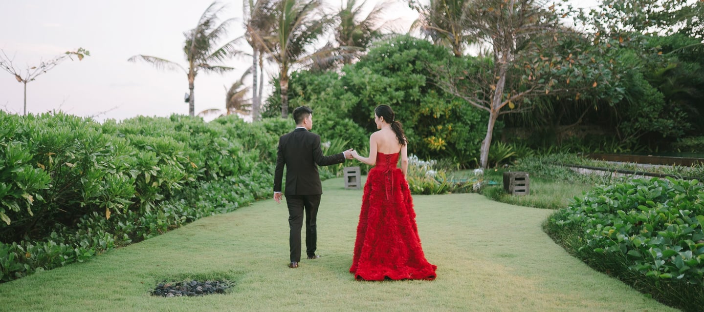 Elegant garden prewedding session at The Ritz-Carlton Nusa Dua Bali.