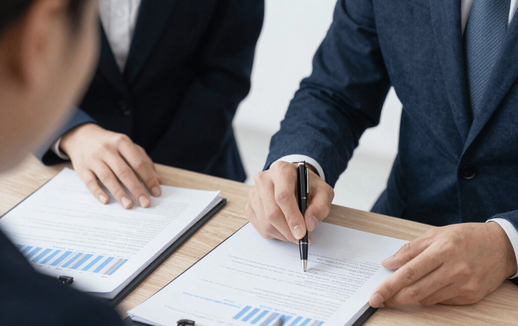 A friendly team member assisting a small business owner with payment solutions in a bright office.