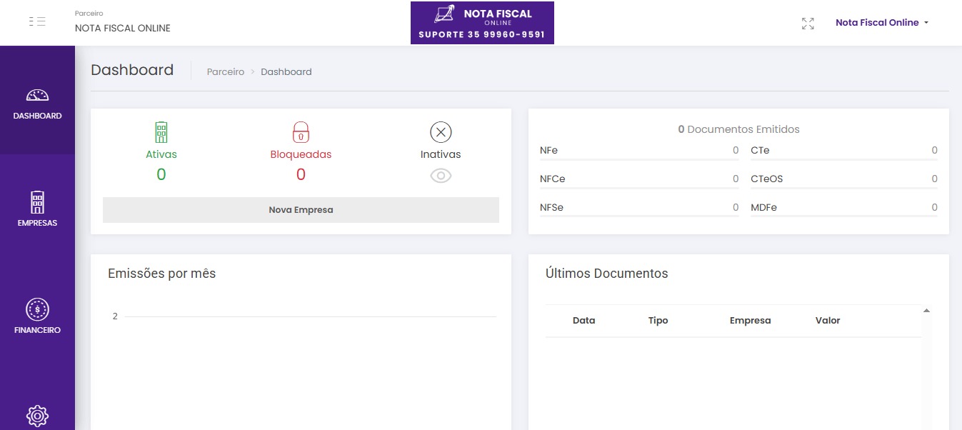 Tela inicial do sistema