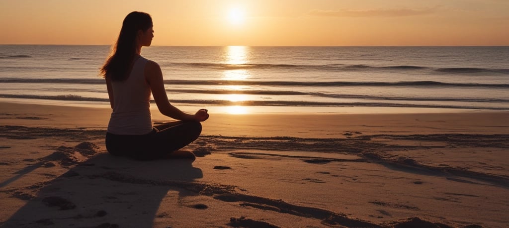 woman doing yoga on rock platform next to body of water