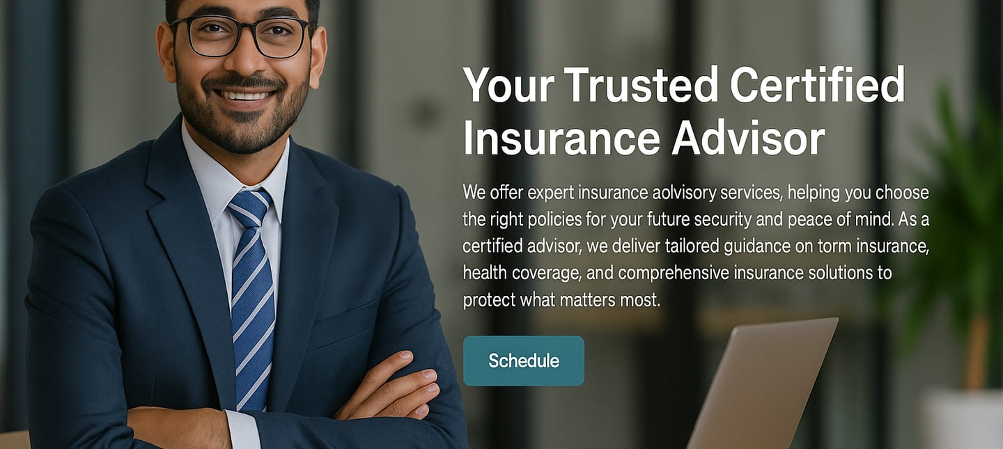 A professional website banner showcasing insurance advisory services with a family and financial security theme, suitable