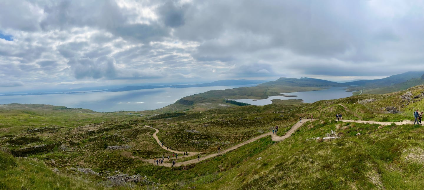 a group of people walking the Storr on the Isle of Skye