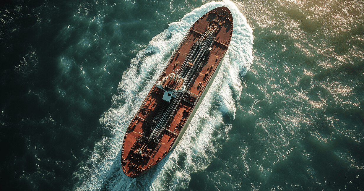 Oil tanker sailing at sea aerial view