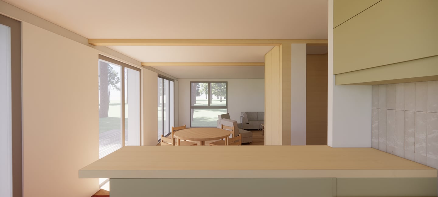 Vue intérieure maison bois