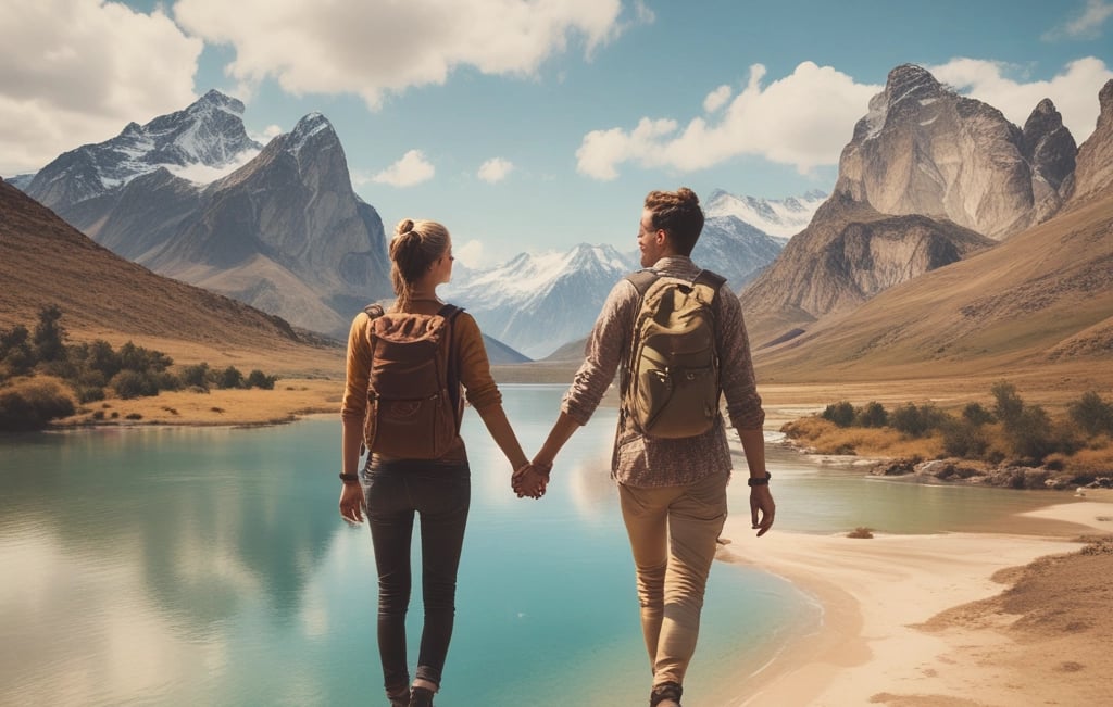a man and a woman walking on a beach