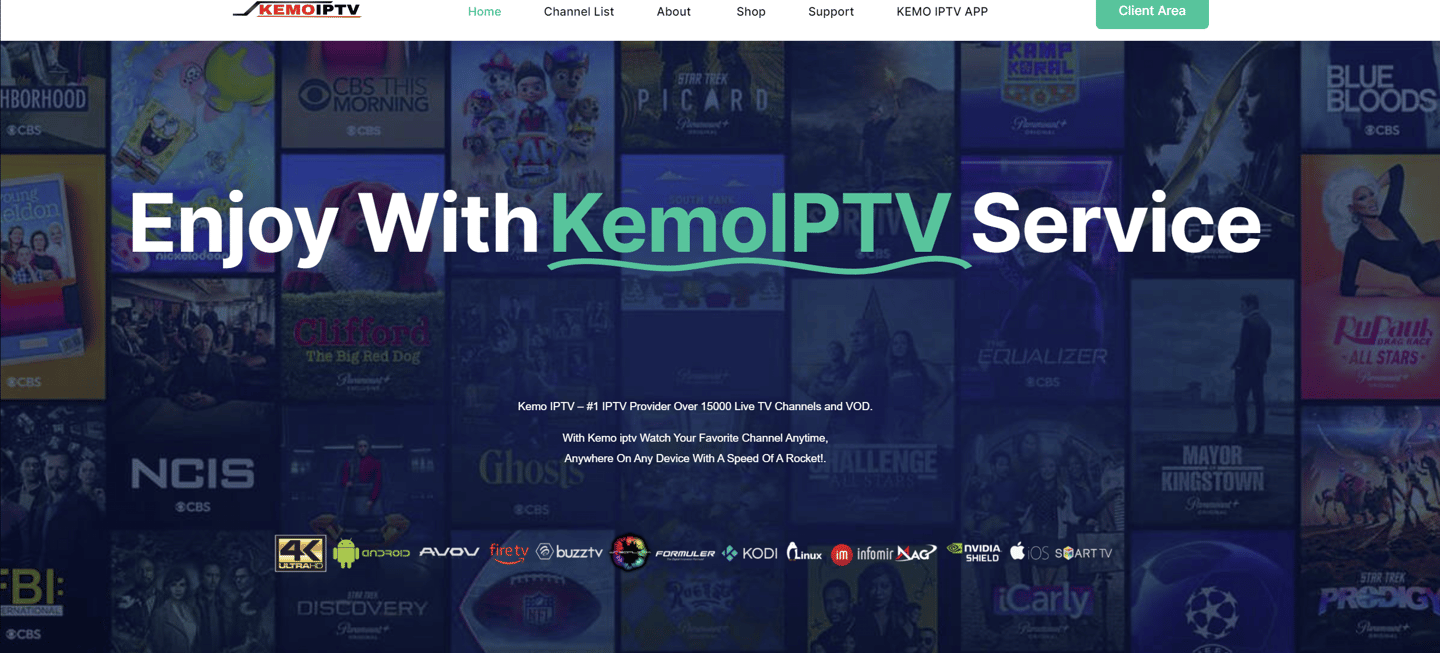 screenshot of kemo iptv website