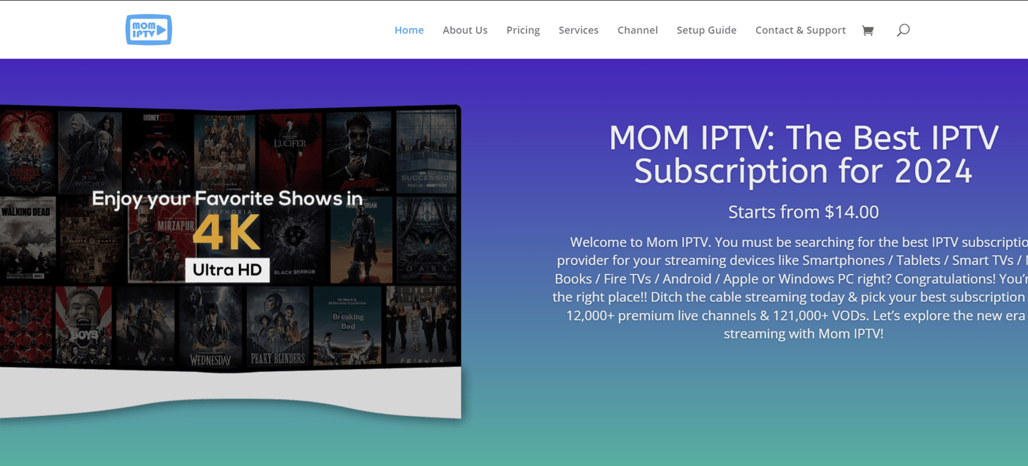 screenshot of momiptv website