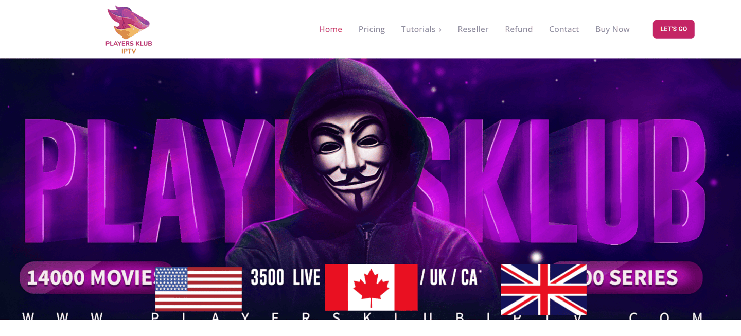 screenshot of the players klub iptv website