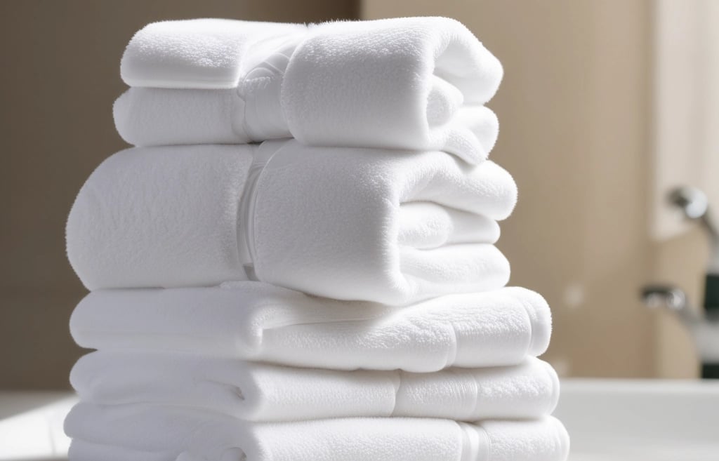 A clean stack of freshly washed towels ready for delivery.