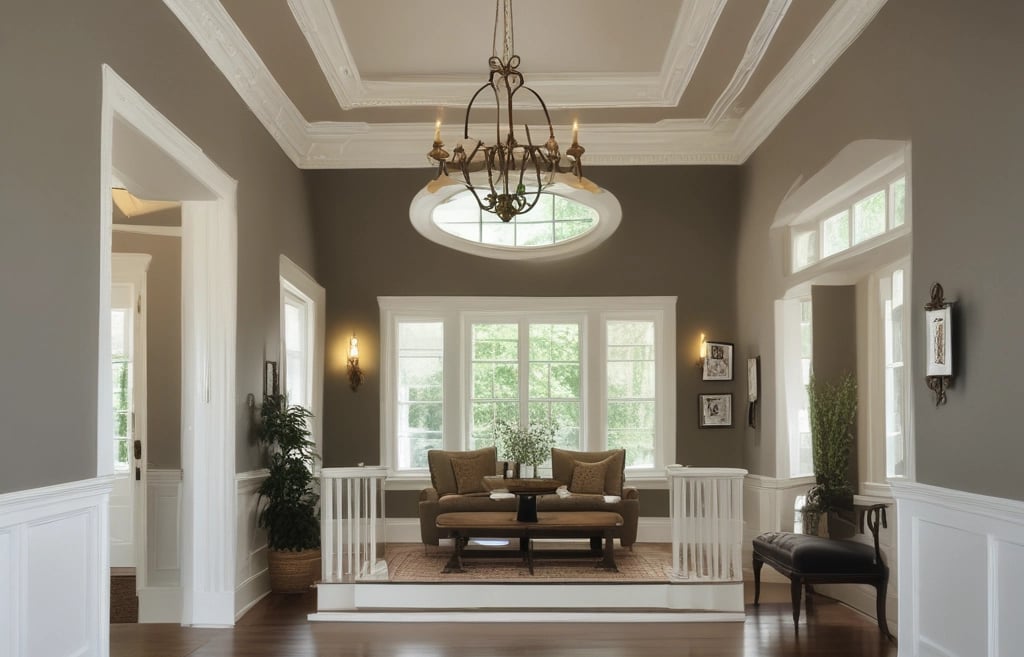 A skilled painter in red and white uniform carefully applying a fresh coat of paint to a modern home's exterior wall.