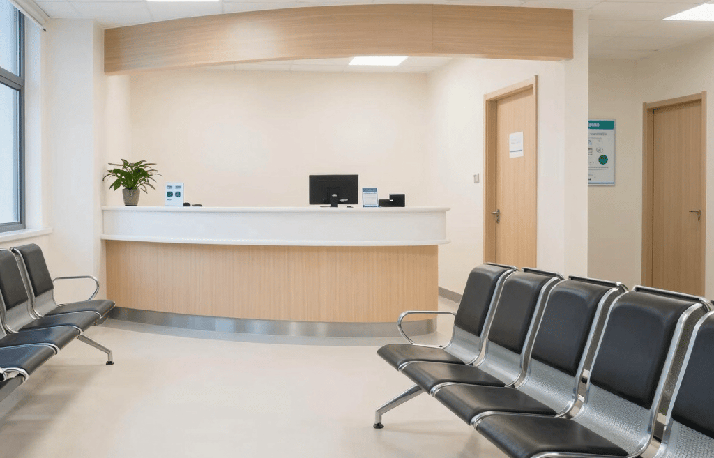 A friendly doctor warmly greeting a patient in a bright, welcoming clinic room.