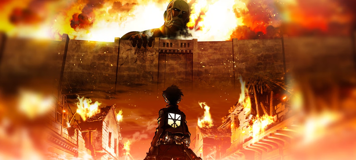Eren Yeager observando a muralha em Attack on Titan representando o conflito ideológico da obra
