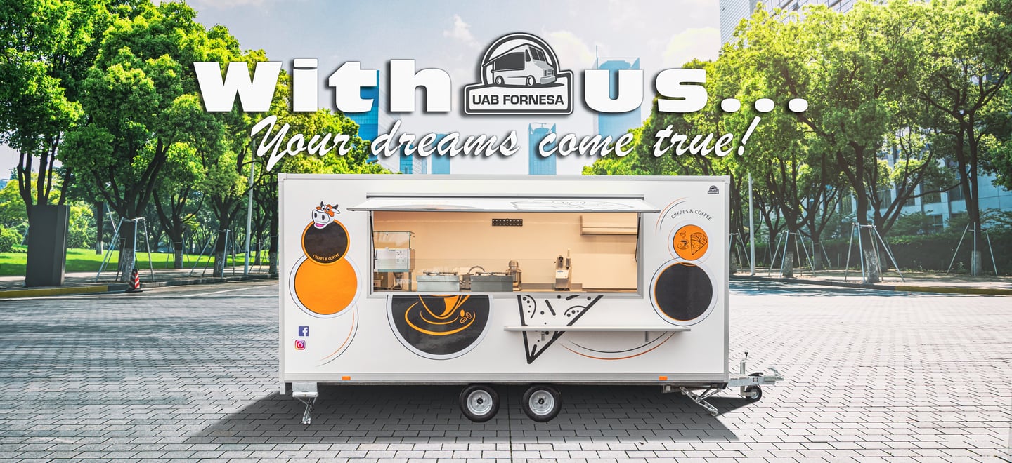 Food trailers and food trucks in Latvia. pārtikas kravas automašīna. Pārtikas piekabe