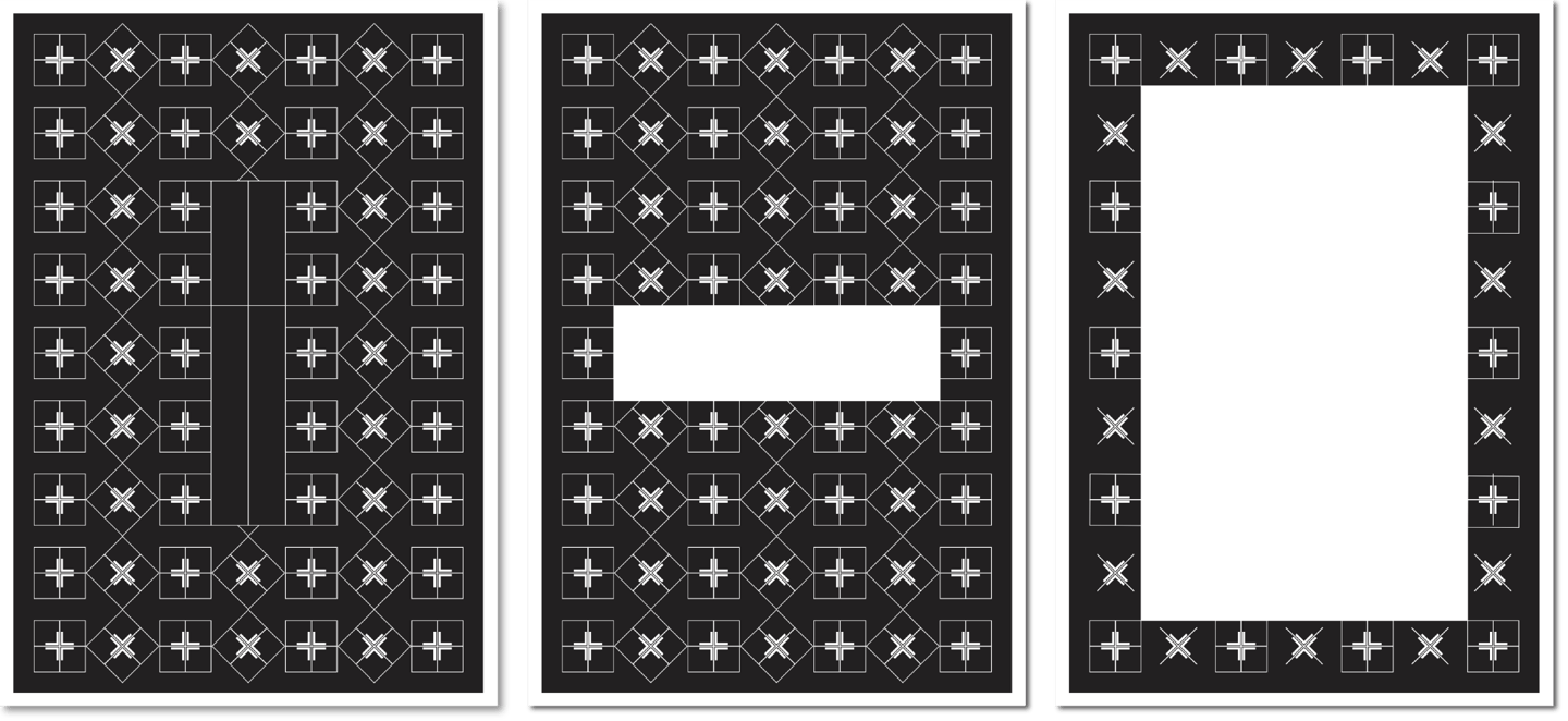Trauerkarten-Serie mit weißem Kreuzornament auf Schwarz