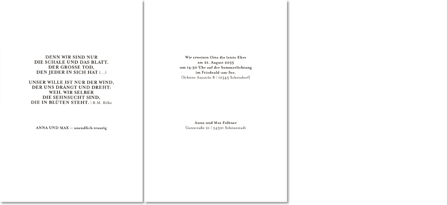 Text-Gestaltung mit Designer-Schrift auf Trauerkarten