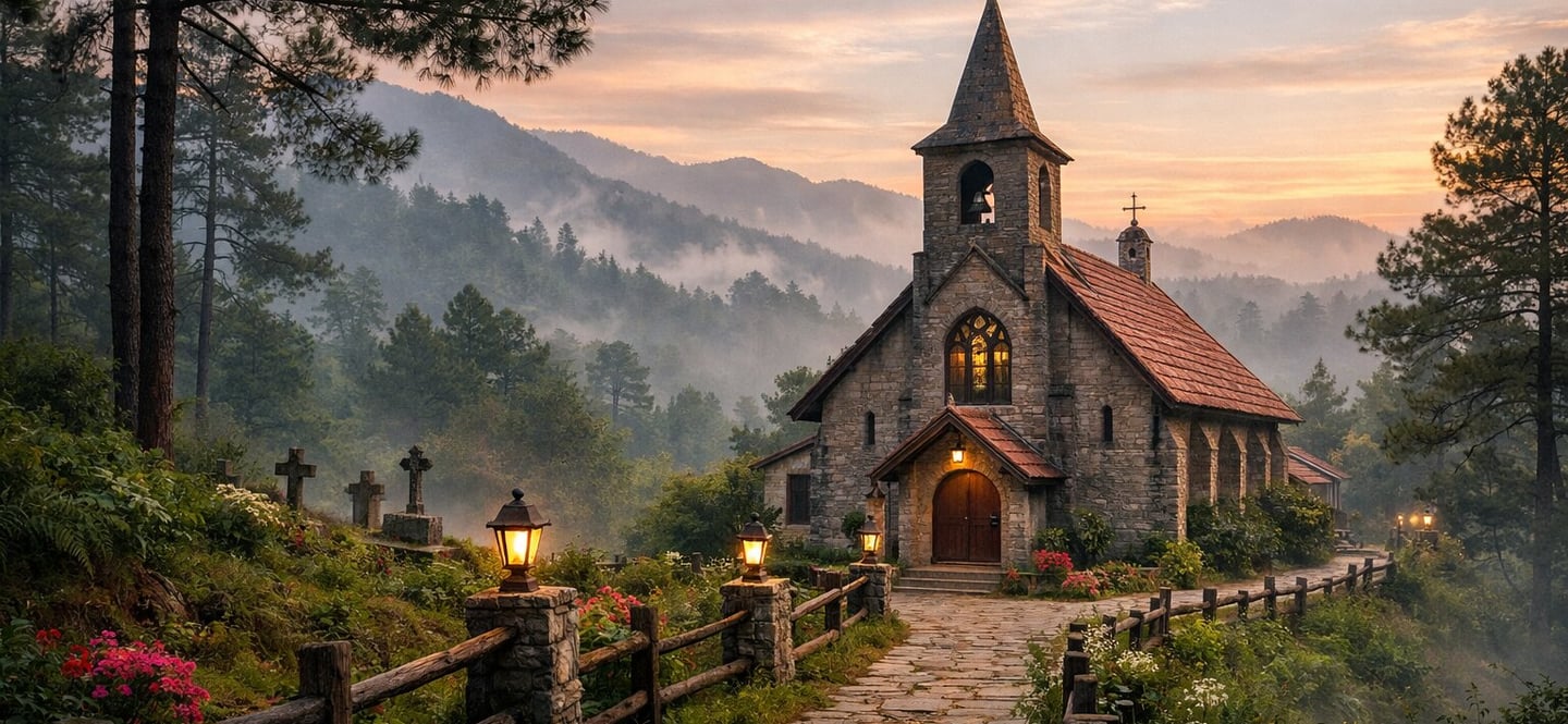 Colonial church in misty Lansdowne