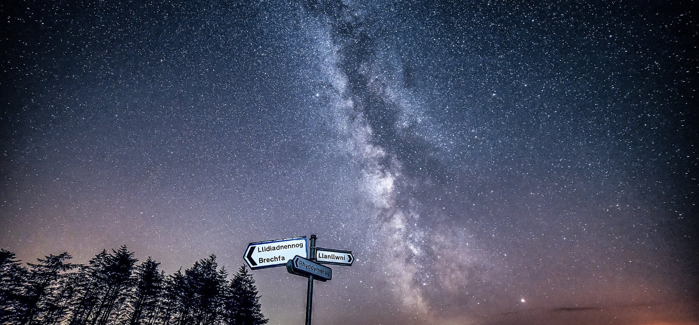 the milky way is clearly visible in the night sky on Llanllwni mountain