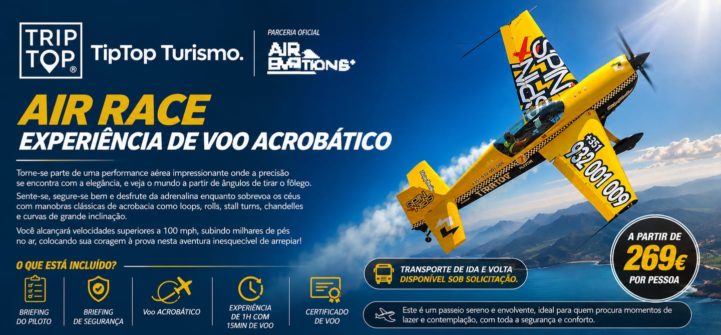 Yellow aerobatic stunt plane flying over a scenic coastline for an Air Race flight experience.