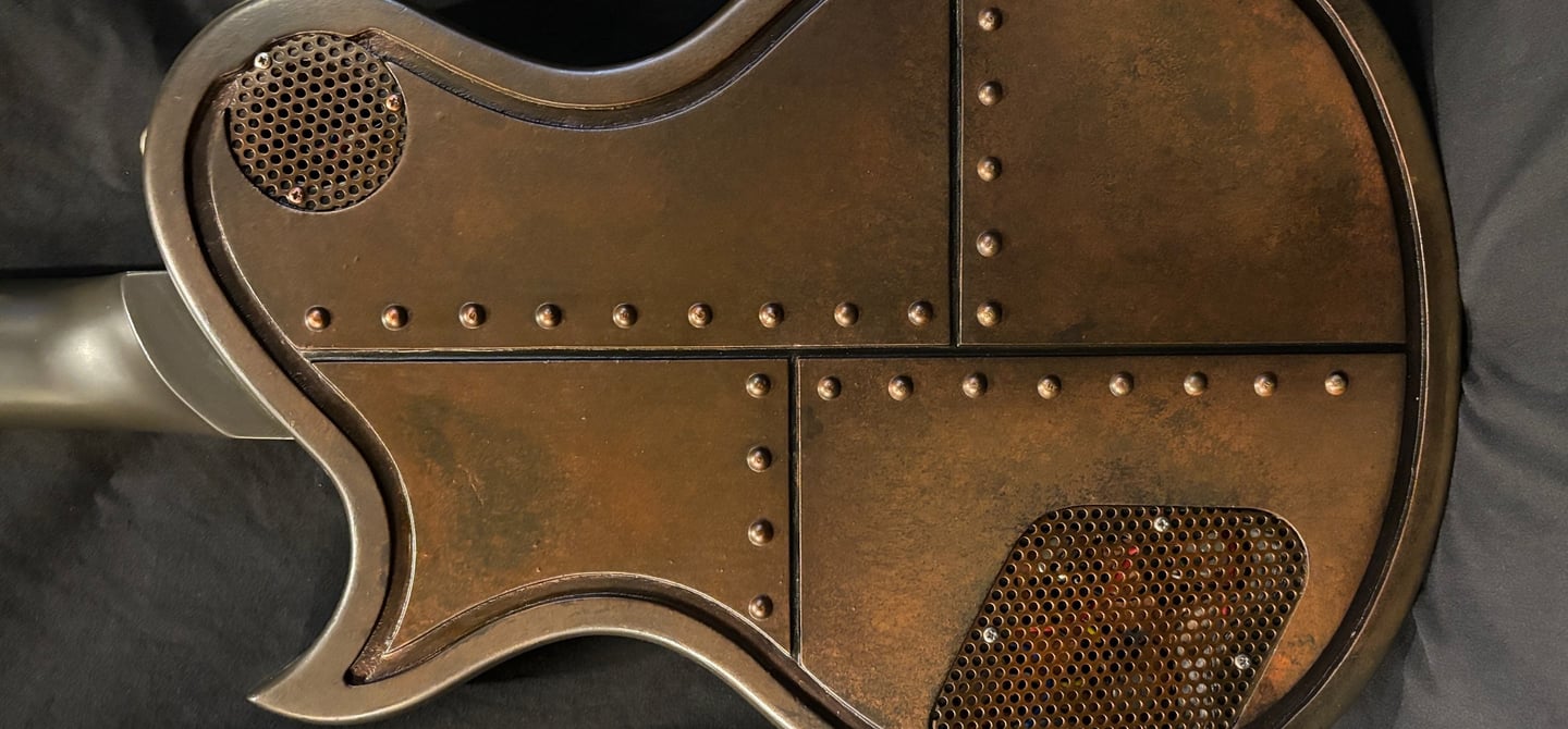 Dark industrial Faux metal style Les Paul back with rivets