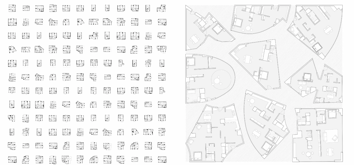 Varias distribuciones de planos arquitectónicos generados con inteligencia artificial, optimizando e
