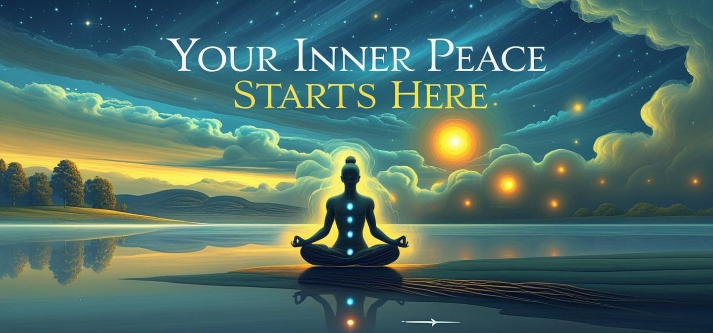 meditation pose with chakra energy, calm lake and sunrise, representing relaxation and healing