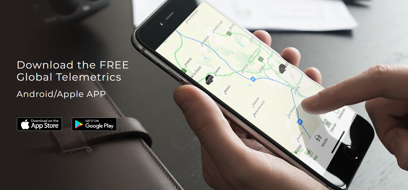 SmarTrack vehicle tracking app on smartphone showing live location map.